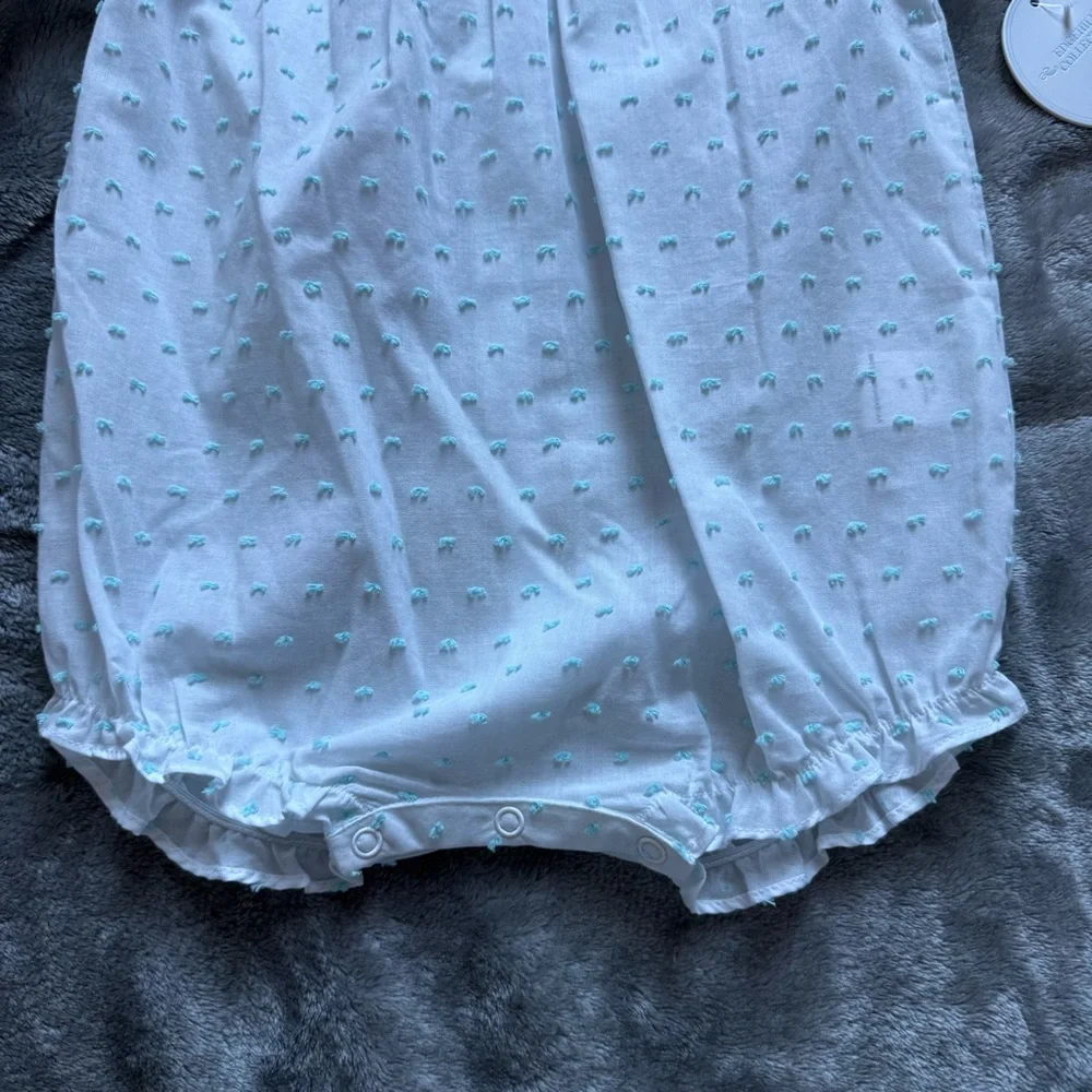 NWT Edgehill Collection Baby Bubble Romper   12M White Aqua